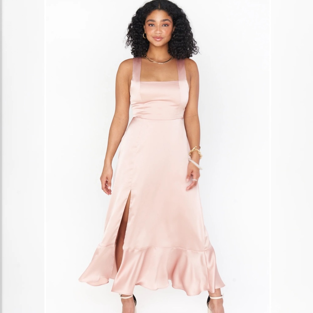 Rose Gold Satin Midi Dress